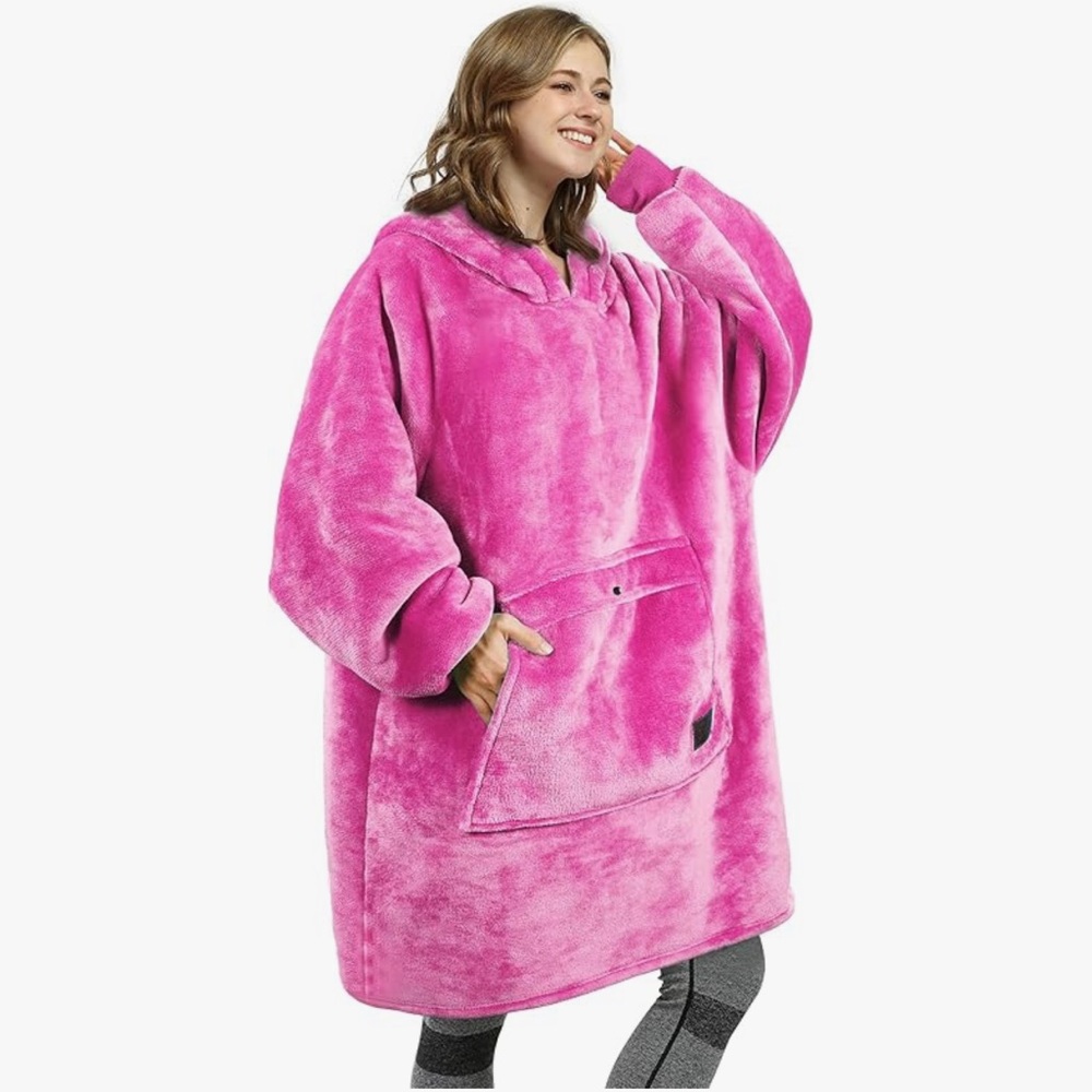 Catalonia Oversized Blanket Hoodie Sweatshirt Wearable Sherpa Lounging Cozy Pink